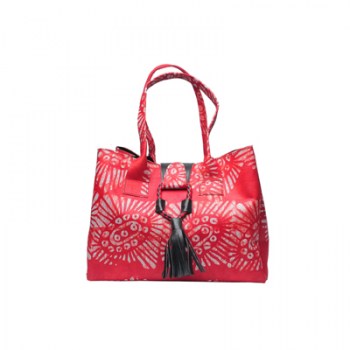 Ethnic casual adire bag front view-red